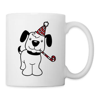 Hund Geburtstag Silvester Party Hut Feiern Tröte - Tasse - Weiß - Rechts