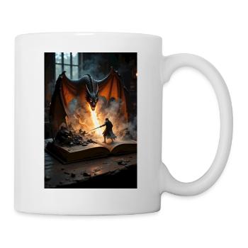 Une peinture fantastique, un dragon tiré d’un livre. - Mug blanc - blanc - Droite