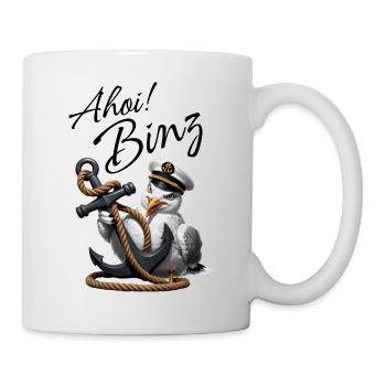 Ahoi Binz ! lustige Möwe mit Anker - Tasse - Weiß - Rechts