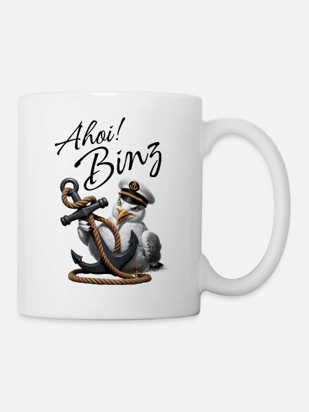 Ahoi Binz ! lustige Möwe mit Anker - Tasse - Weiß