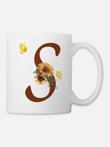 Buchstabe s Sonnenblumenschmetterling - Tasse - Weiß