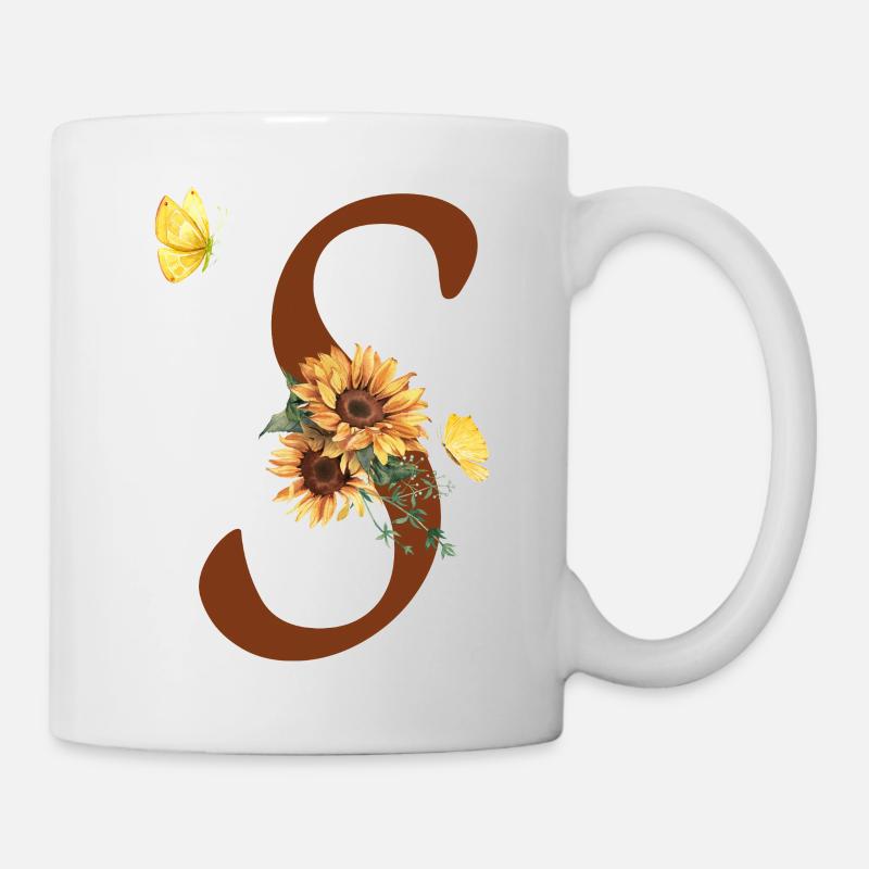 Buchstabe s Sonnenblumenschmetterling - Tasse - Weiß