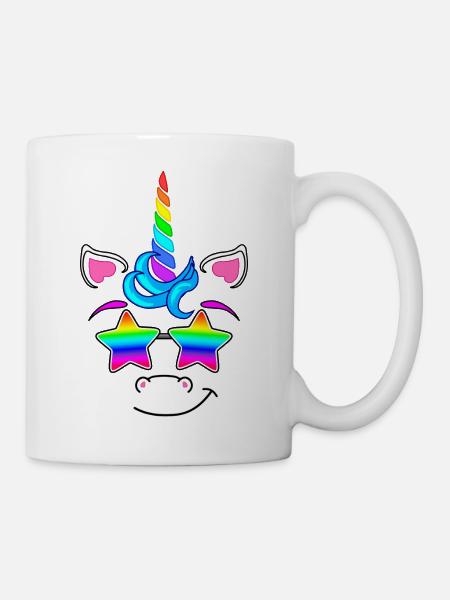 Funny unicorn with sunglasses rainbow colorful - Mug - white