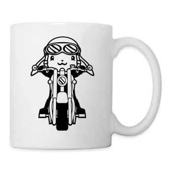 Hase Motorrad Fahren Biker Fahrer Roller Mofa Cool - Tasse - Weiß - Rechts