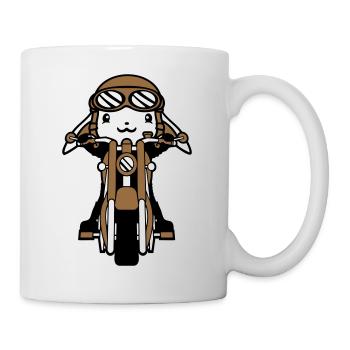 Hase Motorrad Fahren Biker Fahrer Roller Mofa Cool - Tasse - Weiß - Rechts