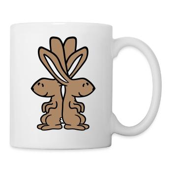 2 Bunnies Friends Team Pair Two Shoulder Leaning - Mug - white - Right