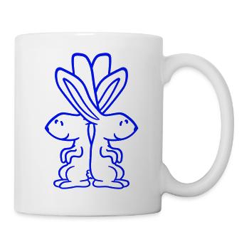 2 Bunnies Friends Team Pair Two Shoulder Leaning - Mug - white - Right