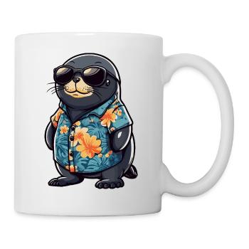 Robbe Tier Lustig Sommer - Tasse - Weiß - Rechts