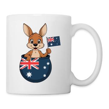 Aussie Spirit – Känguru mit australischer Flagge - Tasse - Weiß - Rechts