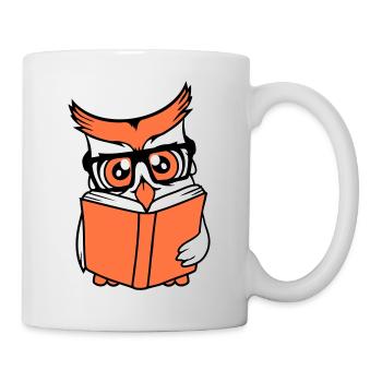 hibou nerd geek livre lecture oiseau aigle hibou lunettes intelligent - Mug blanc - blanc - Droite