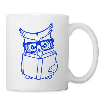 hibou nerd geek livre lecture oiseau aigle hibou lunettes intelligent - Mug blanc - blanc - Droite