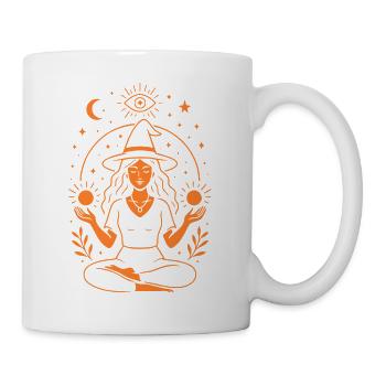 Hexe in der Meditation Magie und Energie Orange - Tasse - Weiß - Rechts