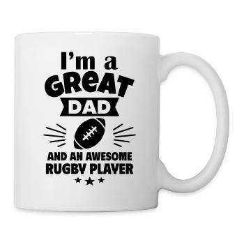 Ich bin ein toller Papa und ein starker Rugbyspiel - Tasse - Weiß - Rechts