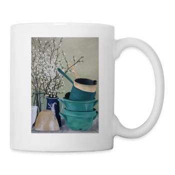 Oil Painting Art Still Life Kitchen Vintage Flowers - Mug - white - Right