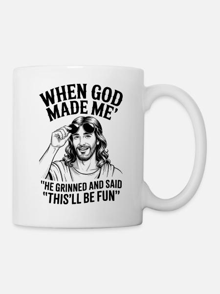 "When God Made Me" Funny Jesus Sunglasses - Mug - white