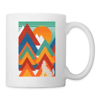 Landschaft (Wolf, Dreiecke) - Tasse - Weiß - Rechts