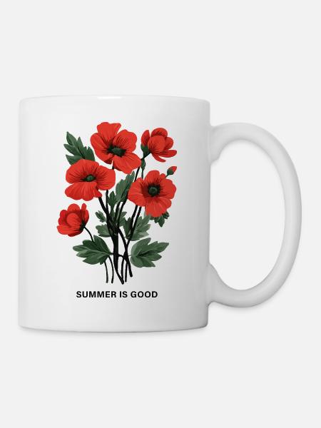 Roter Mohnblumenstrauß – SUMMER IS GOOD. - Tasse - Weiß