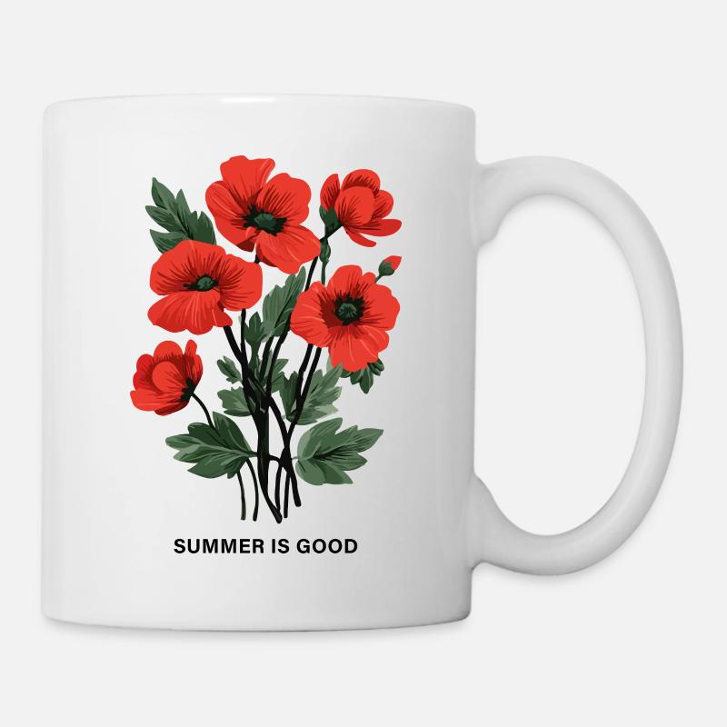Roter Mohnblumenstrauß – SUMMER IS GOOD. - Tasse - Weiß