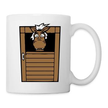Pferd Ängstlich Pferdestall Stalltür Lustig Angst - Tasse - Weiß - Rechts
