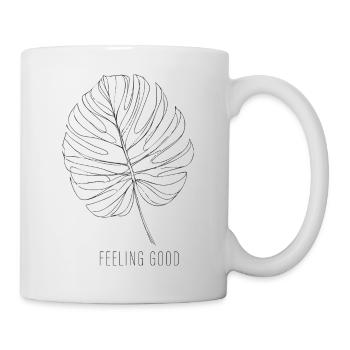 Dessin au trait de feuille Monstera. Se sentir bien. - Mug blanc - blanc - Droite