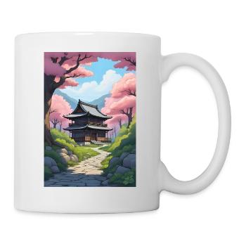 Temple japonais parmi les cerisiers en fleurs - Mug blanc - blanc - Droite