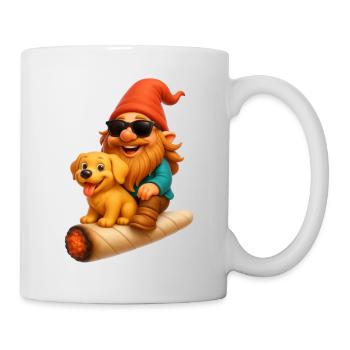 Cooler Zwerg mit Hund auf Joint fliegend - Weed - Tasse - Weiß - Rechts