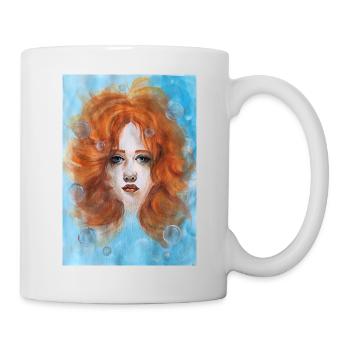 Redhead Woman Portrait Mermaid with Bubbles - Mug - white - Right