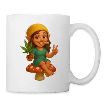 Knuffige Zwergin kifft auf Fliegenpilz - Cannabis - Tasse - Weiß - Rechts