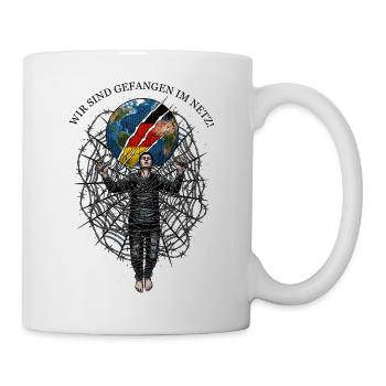 World in a crack with cobweb and man - Mug - white - Right