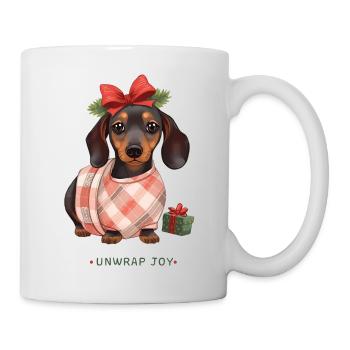 Unwrap joy - Christmas dachshund as a gift - Mug - white - Right