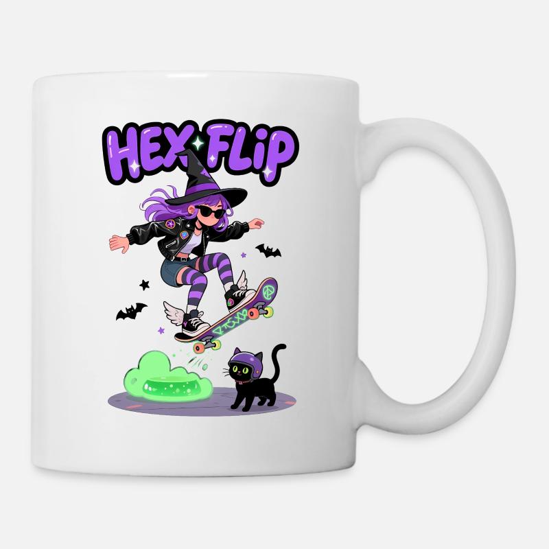 Hex Flip Witch Skateboard Design - Tasse - Weiß