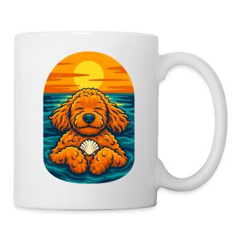 Illustration d'un chiot sur la plage au coucher du soleil - Mug blanc - blanc - Droite