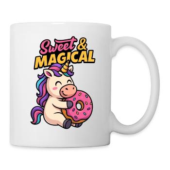 Süßes Einhorn mit Donut - Tasse - Weiß - Rechts