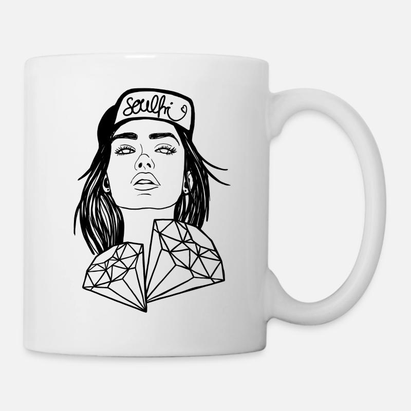 Femme avec des diamants – Dessin au trait Portrait soulfri - Mug blanc - blanc