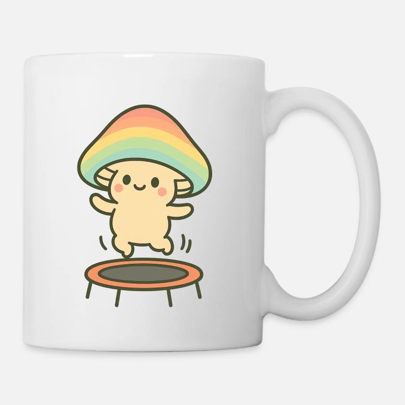 Petit champignon avec chapeau arc-en-ciel sur trampoline - Mug blanc - blanc