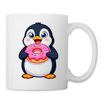 Pingouin de dessin animé mignon avec pâtisserie d’art de beignet - Mug blanc - blanc - Droite