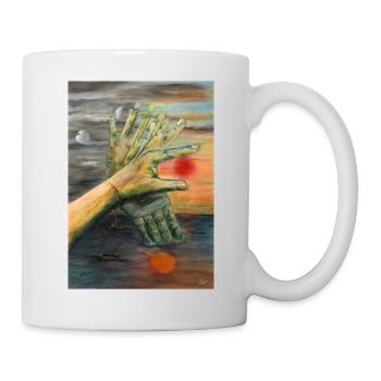 Surreale Zwillingshände bei Sonnenuntergang - Tasse - Weiß - Rechts