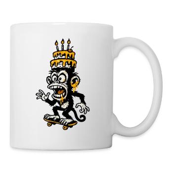 Absurde Affen Geburtstagstorte Illustration - Tasse - Weiß - Rechts