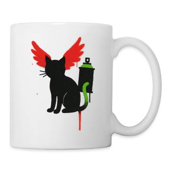 Black Cat with Flame Wings and Spray Can - Mug - white - Right