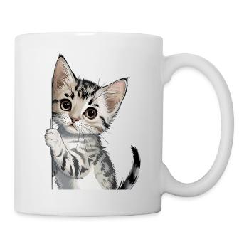  Niedliches Kätzchen Das Um Die Ecke Schaut - Tasse - Weiß - Rechts