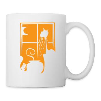 Halloween, chat, souris, poisson, orange, fenêtre, lune - Mug blanc - blanc - Droite