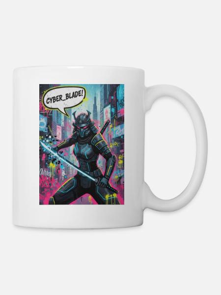 Cyber Samurai Neon Graffiti - Tasse - Weiß