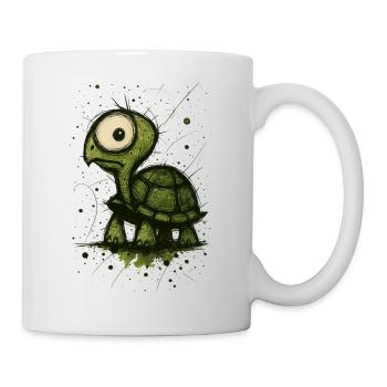 Lustige Schildkröte mit großen Augen – Comic Splash - Tasse - Weiß - Rechts