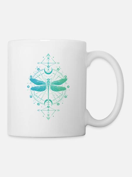 Astronomie - Libelle Mandala Türkisblau - Tasse - Weiß
