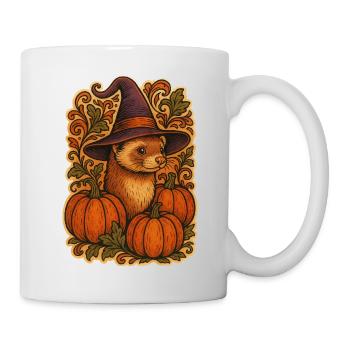 Kürbis Hexe Frettchen Herbst - Tasse - Weiß - Rechts