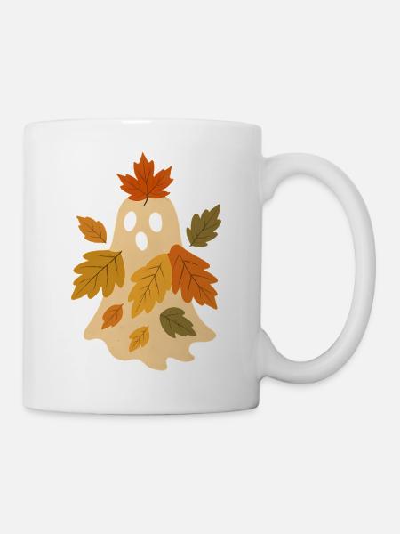 Herbstgeist mit Blättern - Tasse - Weiß