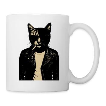 Noir Chat en Cuir - Mug blanc - blanc - Droite
