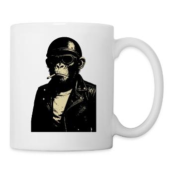 Affe mit Brille und Helm in Lederjacke - Tasse - Weiß - Rechts