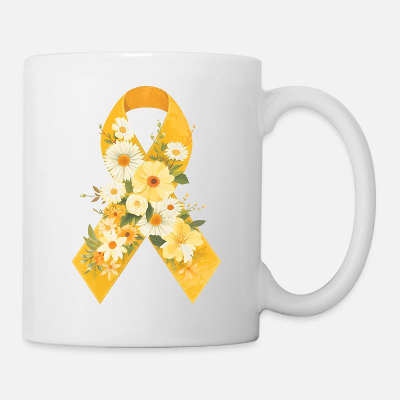Endometriosis Yellow Ribbon with Flowers Design - Mug - white