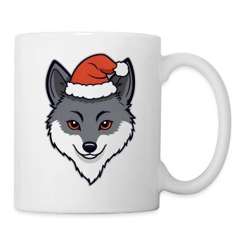 Loup de Noël Tête de dessin animé avec chapeau - Mug blanc - blanc - Droite